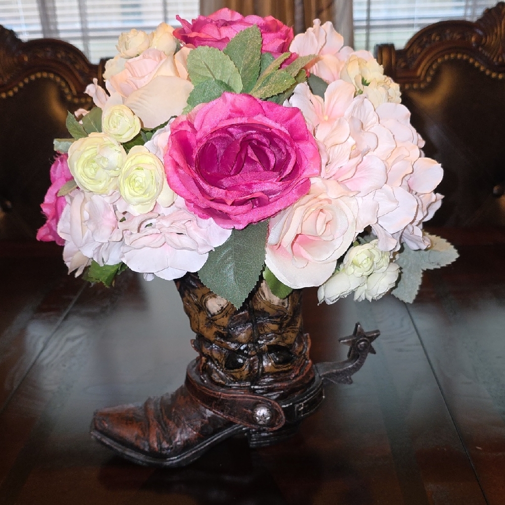 Floral Boot Vase with Pink and White Accents